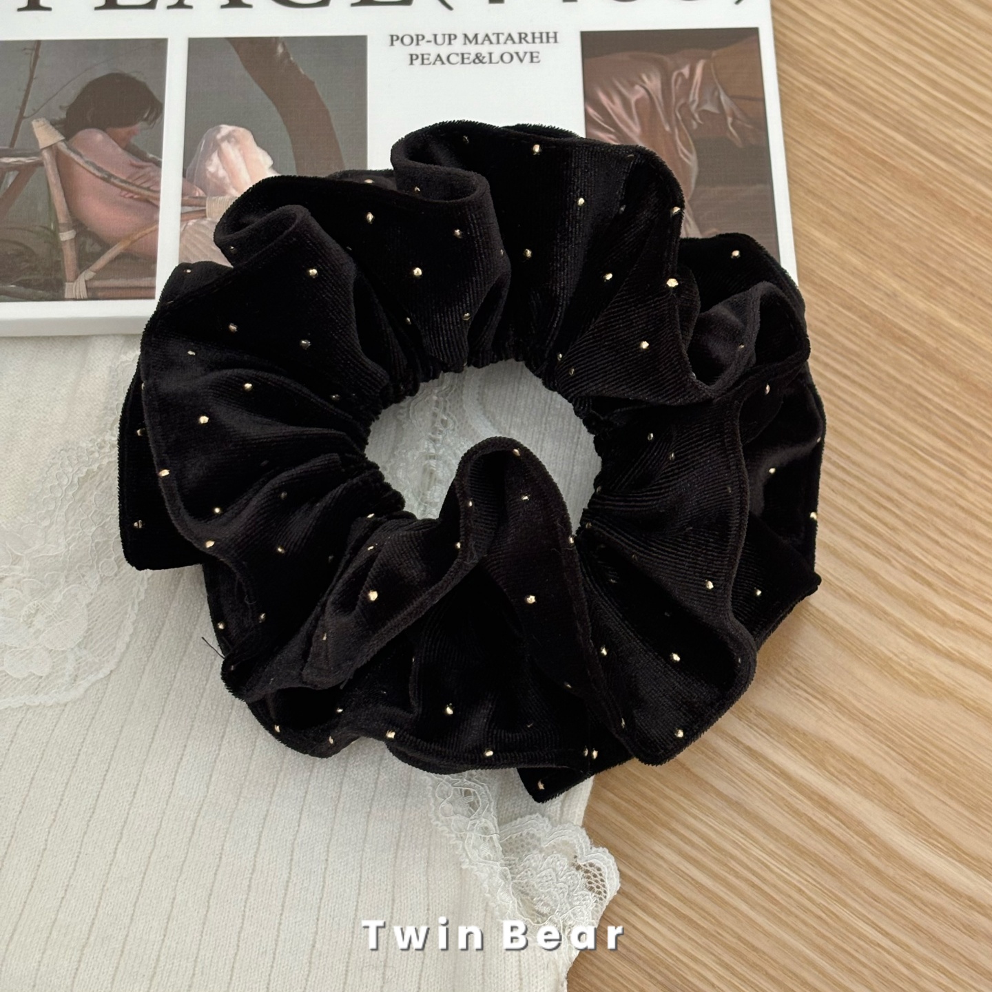 丝绒蛮腰发圈~秋冬高级感气质烫金黑色双层发圈大肠圈皮筋头绳