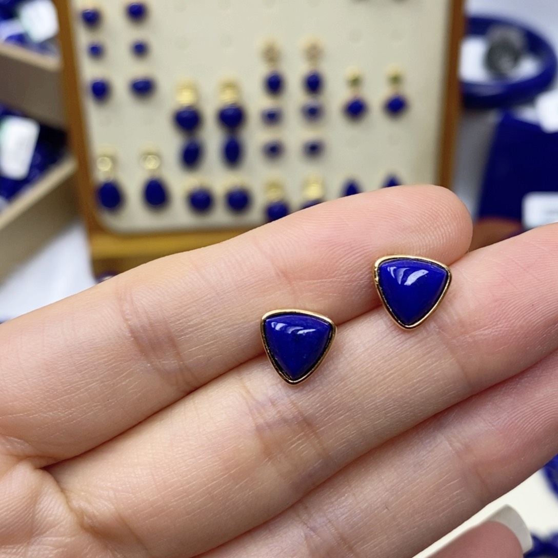 青金石耳饰银S925镀金镶嵌