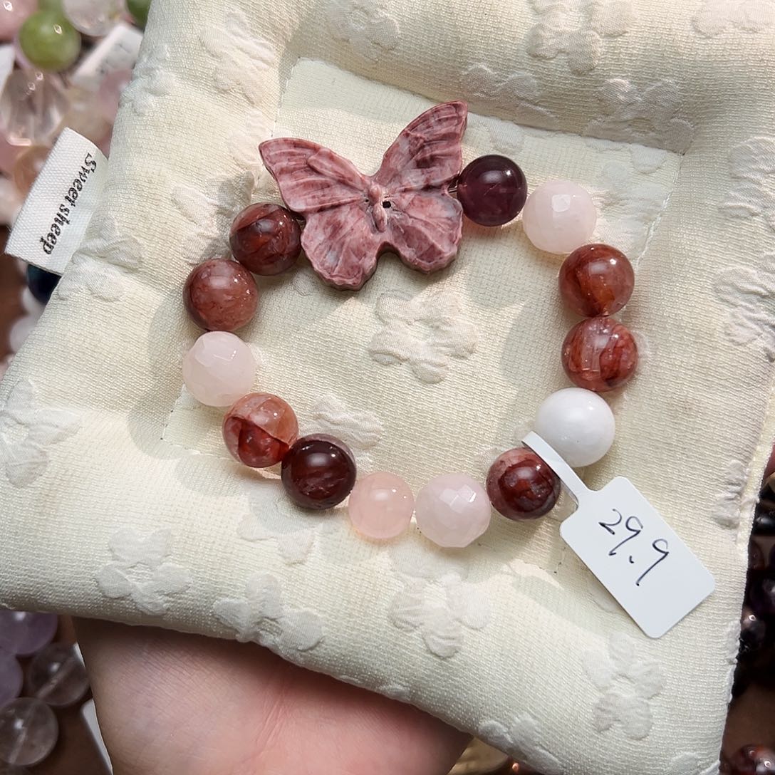 烟晶银S925镶嵌手链蝴蝶