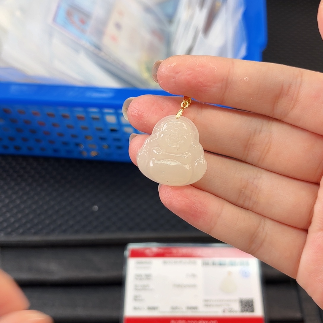 和田玉银S925镶嵌颈饰白冰佛公卡25