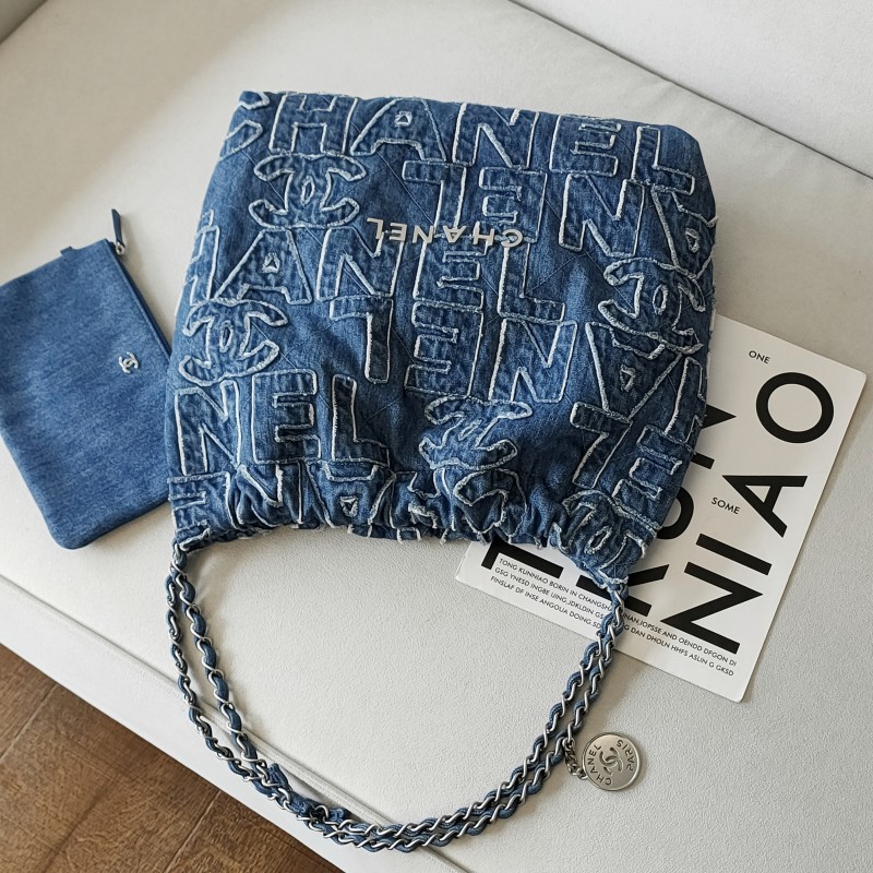 99新 Chanel/香奈儿 【24期免息】24A蓝色牛仔22bag中号单肩包50207