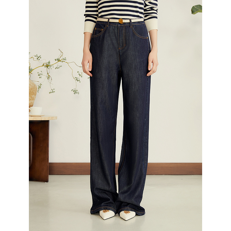 YINER音儿2025秋季新款通勤百搭精致烫钻松弛感直筒裤8C65320006