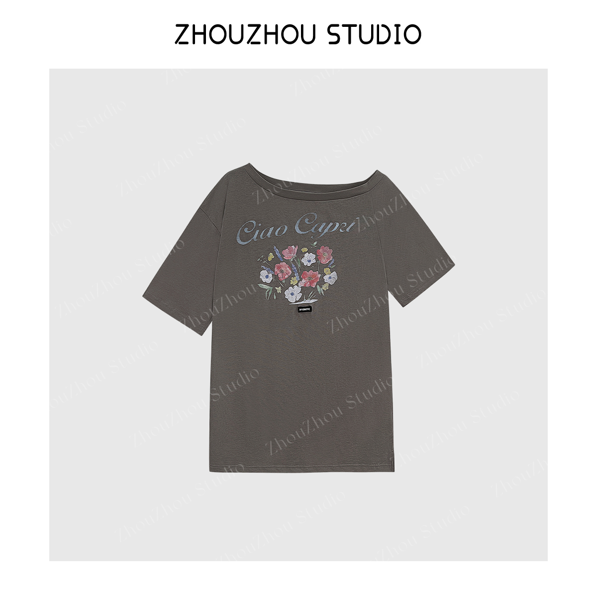 ZhouZhou25秋冬新品 斜肩设计印花T恤