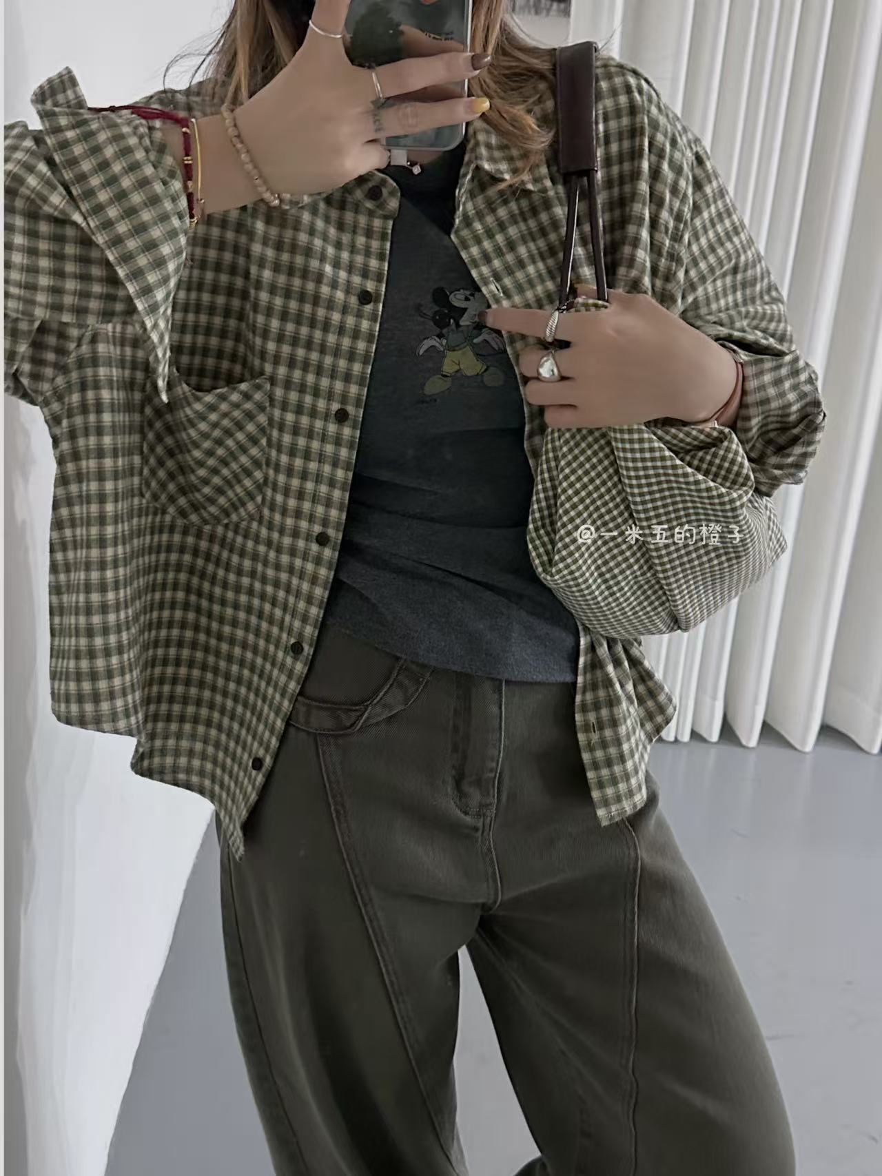 格子薄款对襟INS风条纹春季衬衫秋冬休闲小个子