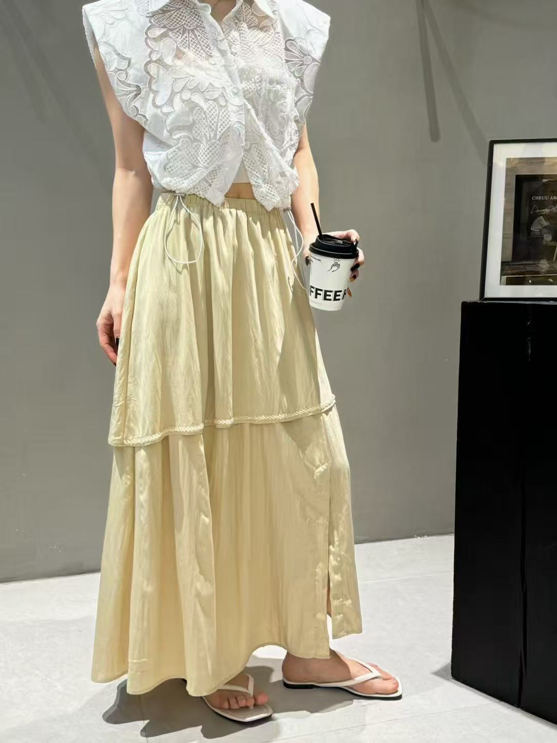 有货Tai#6729夏款福利高品质假两件半身长裙，裙长：93cm