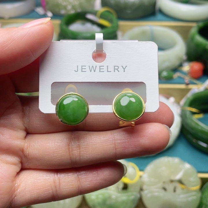 和田玉耳饰银S925镶嵌