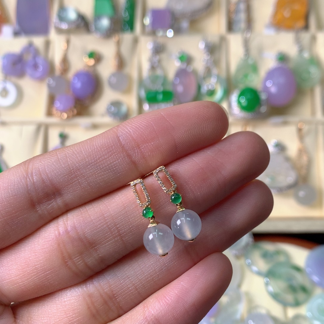 翡翠耳饰18K金镶嵌耳坠