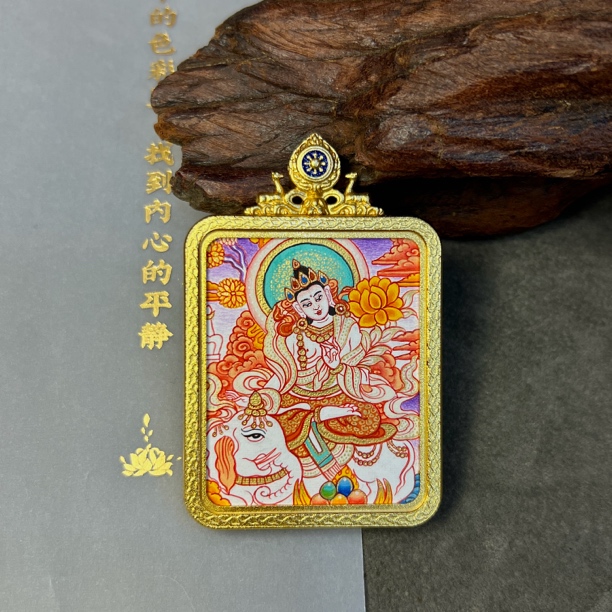 纯手绘热贡—普贤菩萨-生肖龙、蛇守护，礼德与大行愿等象征