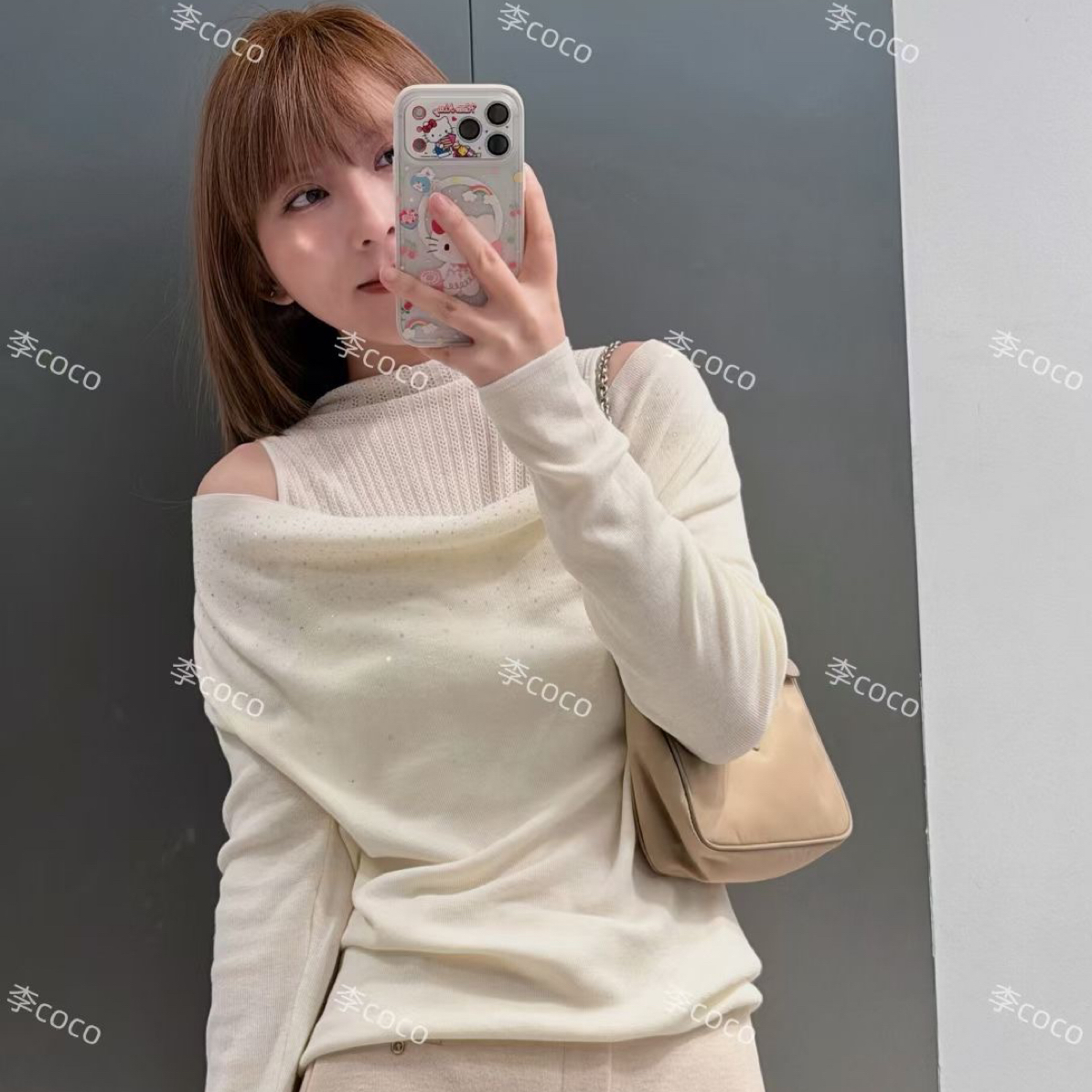 李coco甄选细闪荡领假两件套3369针织打底衫