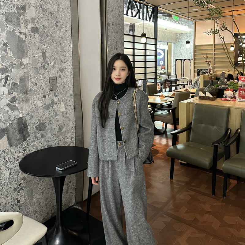 Liixu小香风毛呢外套阔腿裤时尚套装两件套L48TZ002