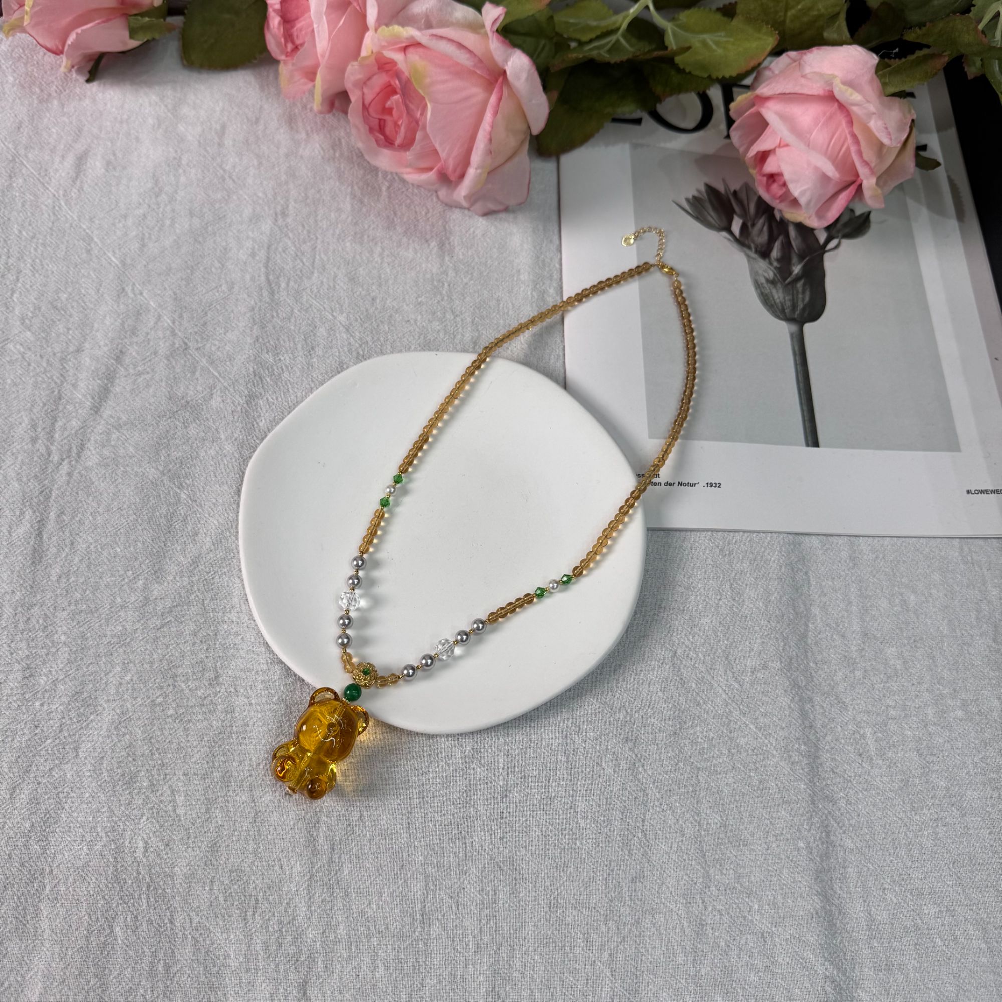 高定珠宝黄水晶小熊项链DZ2091S068