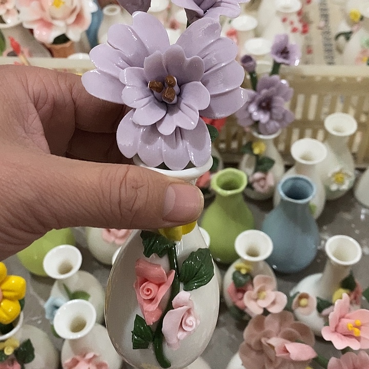 瓷片纯手工陶瓷花摆件瑕