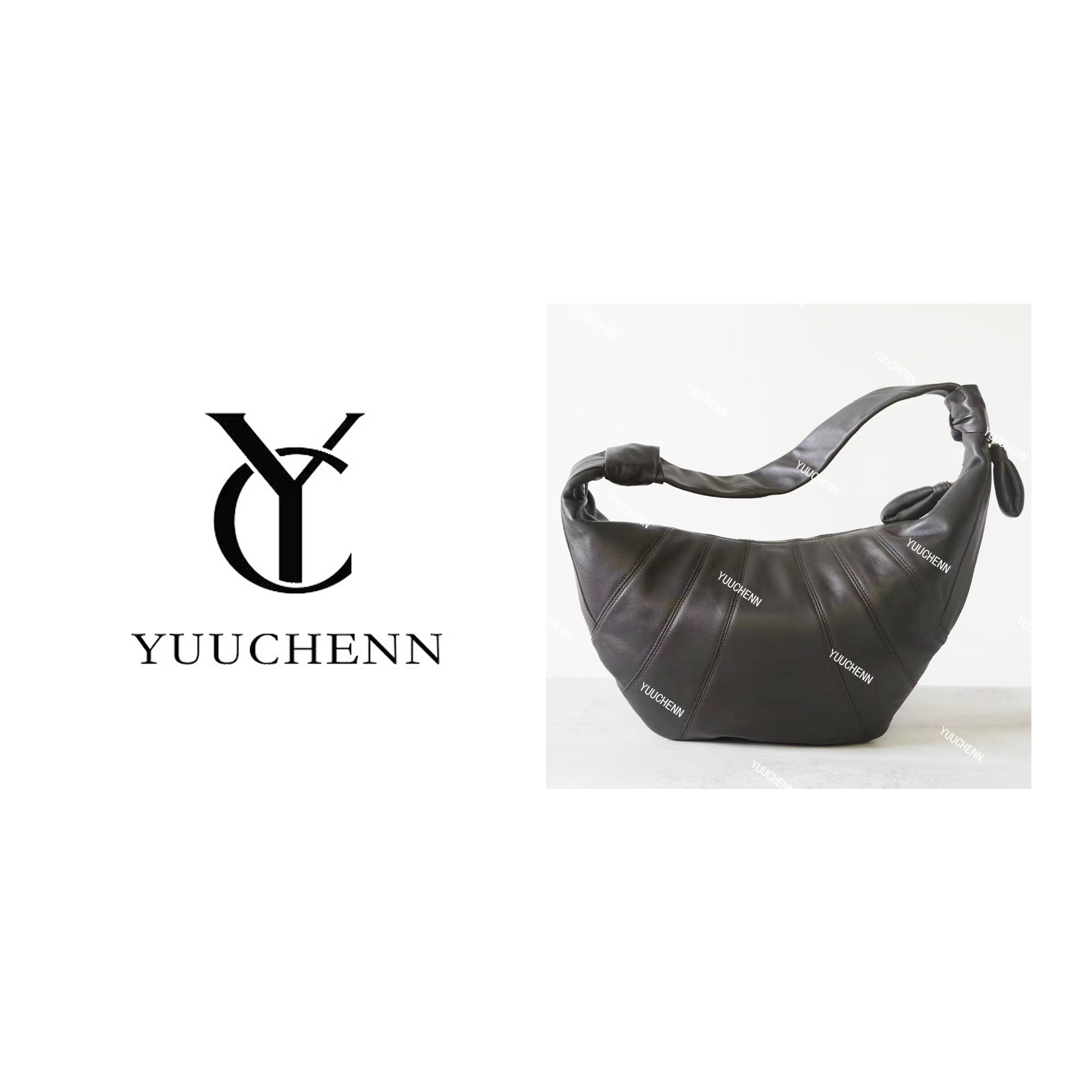 YUUCHENN【牛角包】进口羊皮40cm原创设计高定真皮包 HH6699