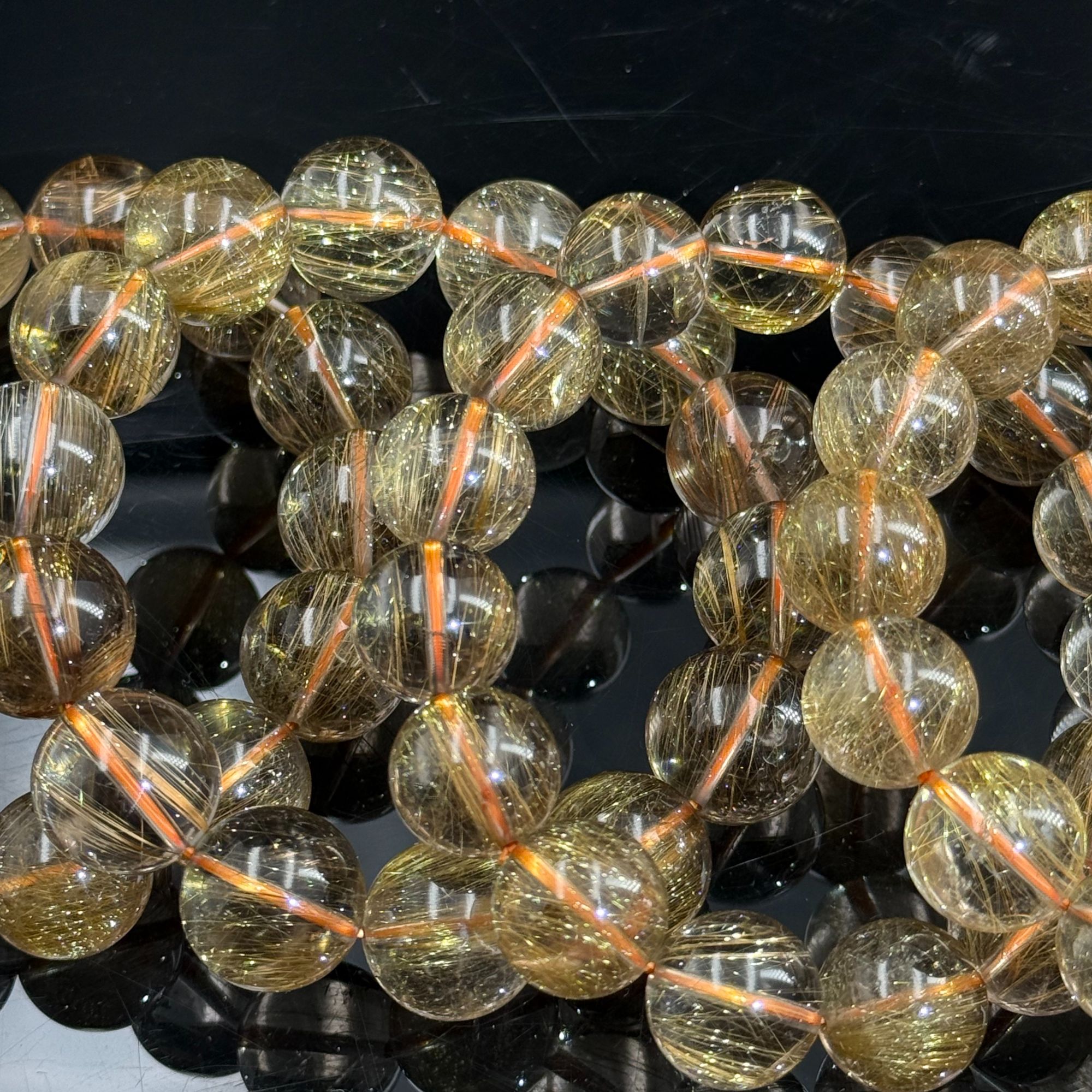 天然毕业全净高品满丝金发晶水晶手串 L1430 多样性发其一