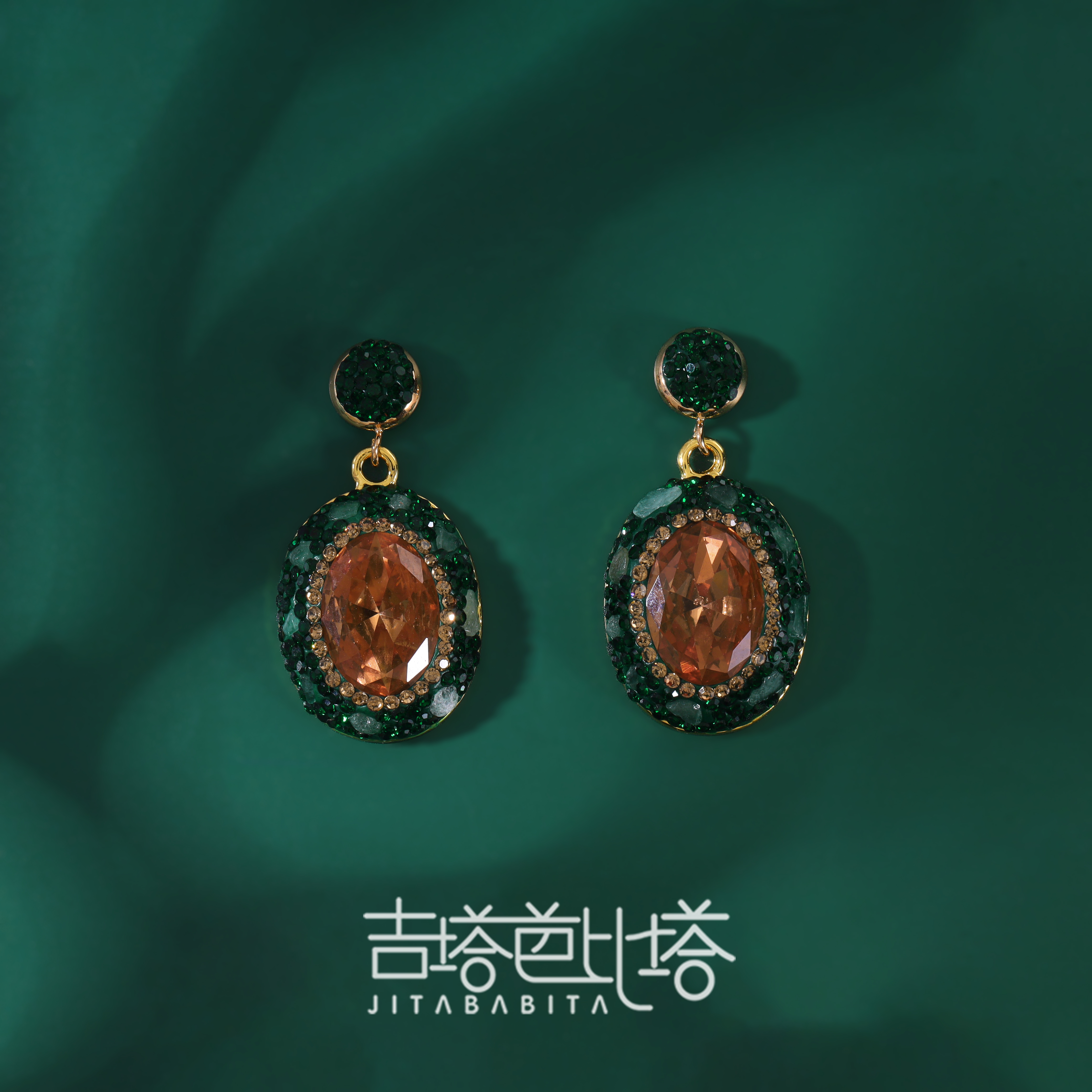 铜合金耳饰 绿色复古气质轻奢大气耳环 EG032