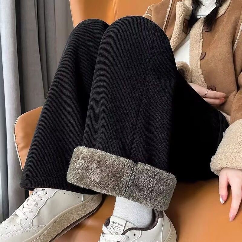 【现货+运费补贴】羊羔绒阔腿裤女2025新加绒窄版垂感高腰休闲直筒