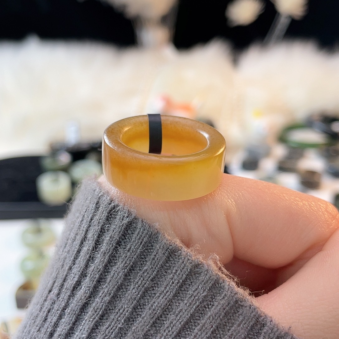 和田玉未镶嵌戒指k128 奶盖糖直切18.1mm