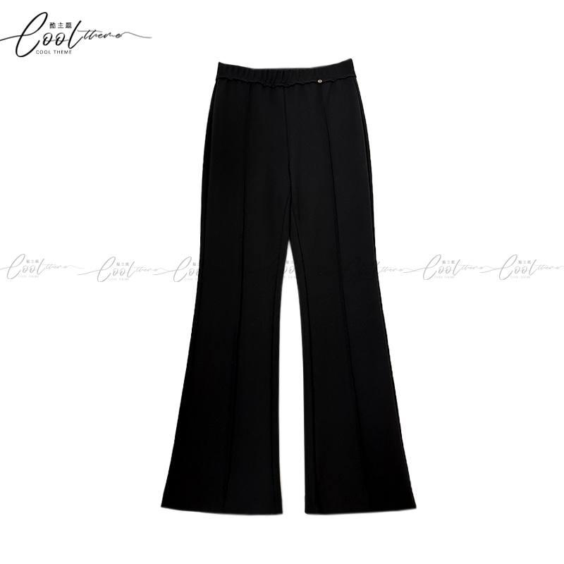 KUZHUTI黑色微喇裤女早春超模神裤垂感高腰显瘦喇叭裤针织长裤