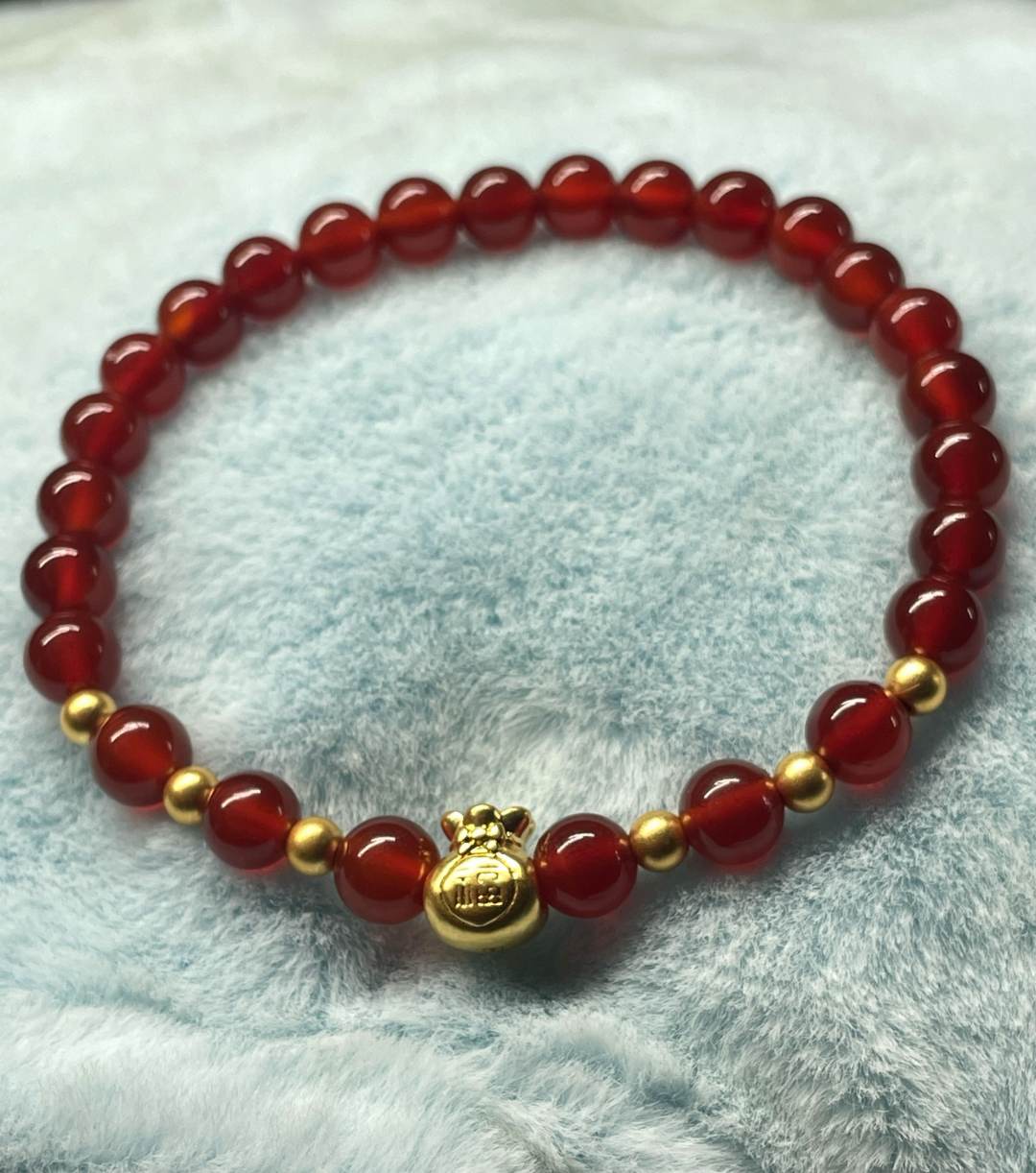 B（039）足金卡八福袋+3.5mm金珠6颗（赠卡六红玛 瑙/玉 髓手串）