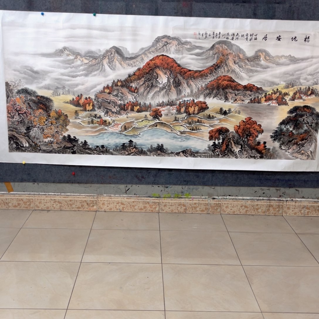 国画有靠山万亩良田，有山有水有树