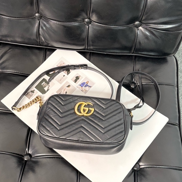 95新 GUCCI/古驰 黑金马蒙相机斜挎包sy