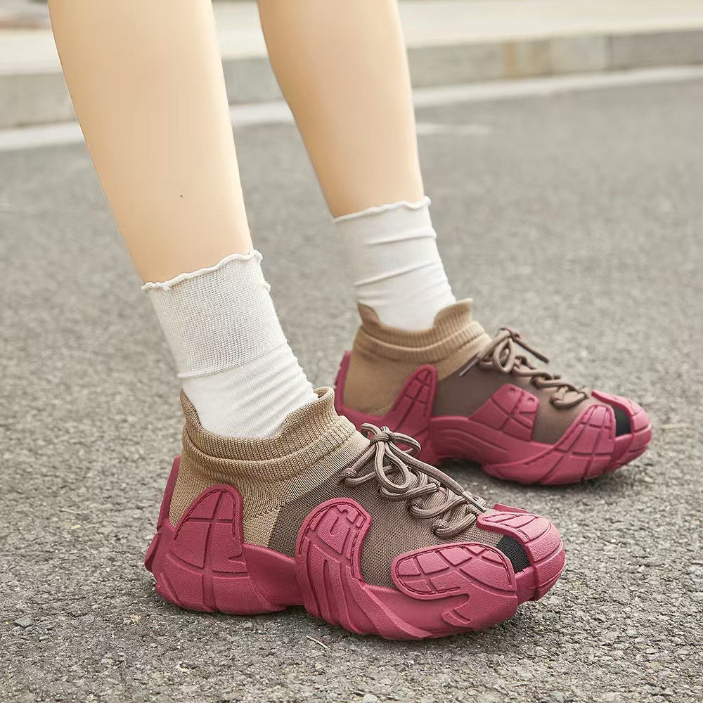 春季新款飞织单鞋软底轻巧厚底显脚小时尚运动袜子鞋一脚蹬女鞋