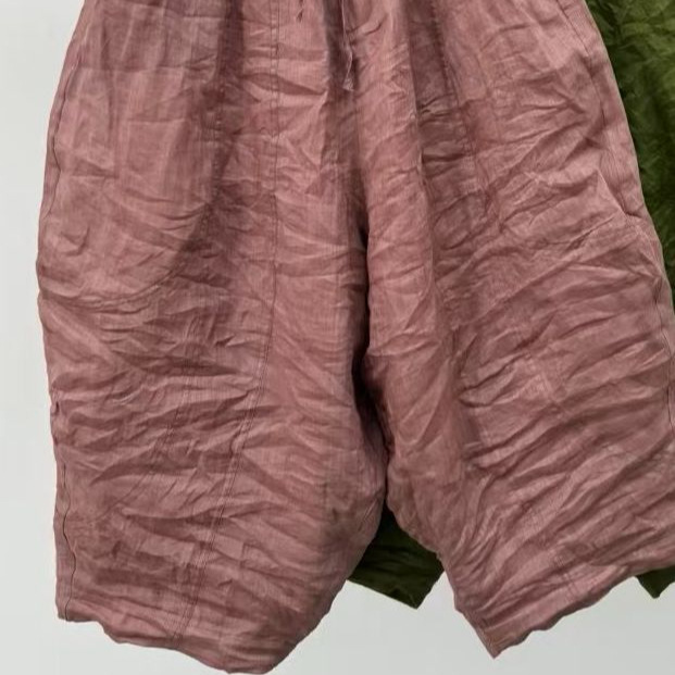 2025夏季新款 复古文艺宽松显瘦休闲系带九分裤苎麻哈伦裤女