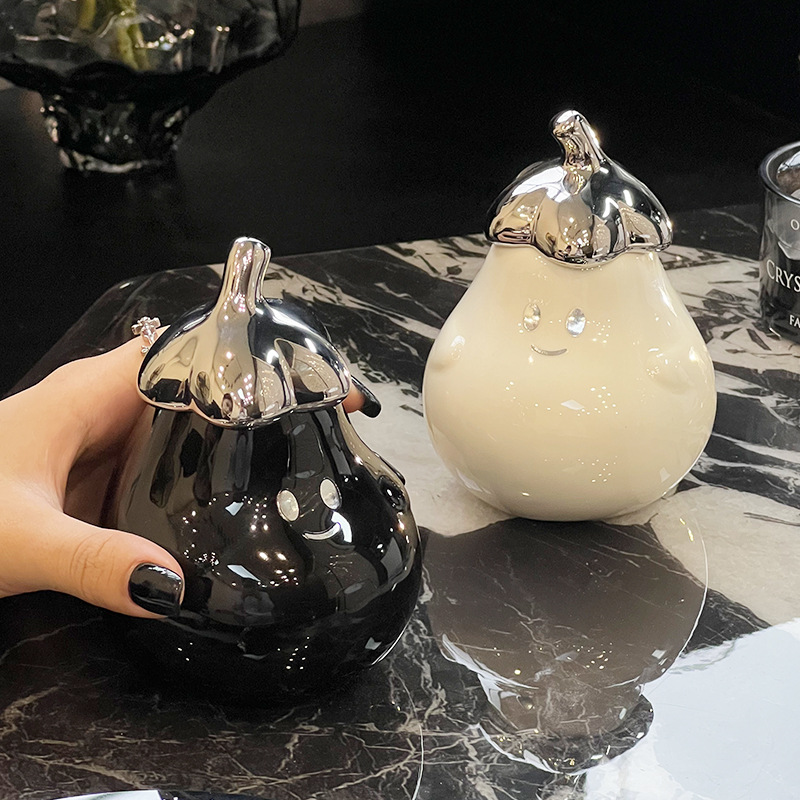 创意轻奢茄子牙签盒家用高颜值陶瓷精致可爱ins风轻奢摆件