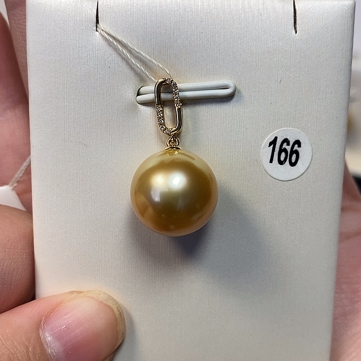 18K金镶嵌海水珍珠吊坠(不含链)13-14mm 极强镜面光