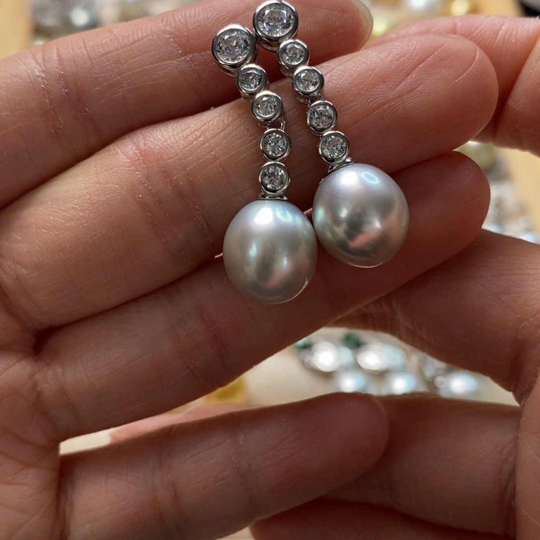 海水珍珠耳饰银S925镶嵌