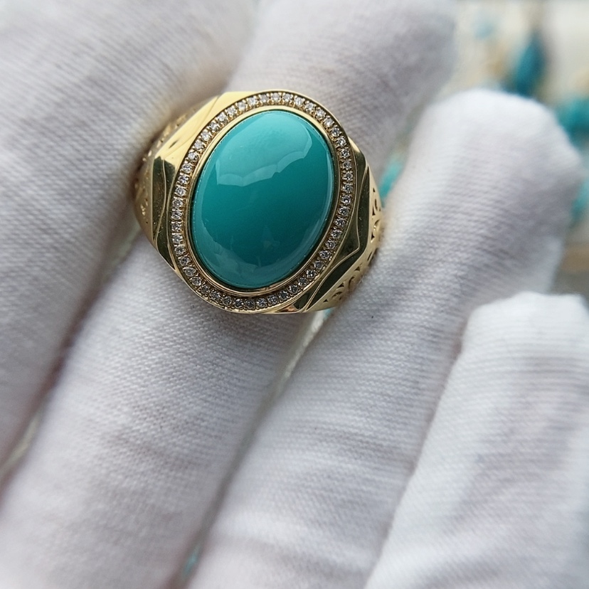 【闪购商品】绿松石18K金镶嵌原矿绿松石盛