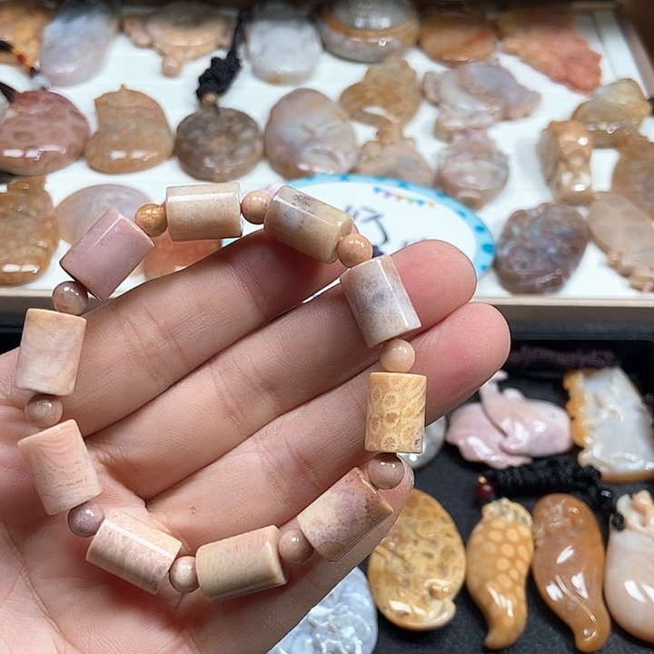 颈饰未镶嵌硅化珊瑚（珊瑚玉）