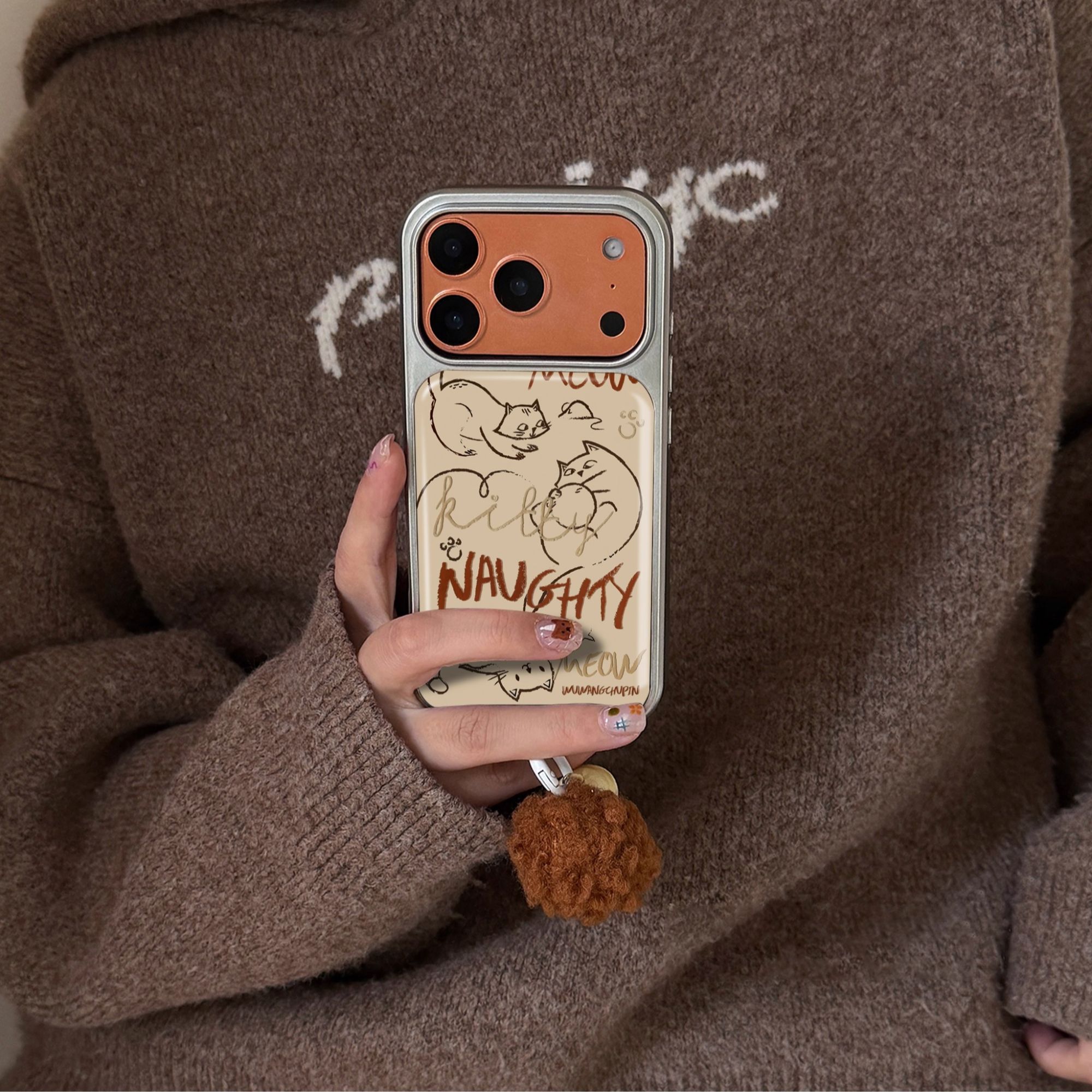 慵懒线条小猫适用iphone17promax苹果16pro手机壳15滴胶14电镀边