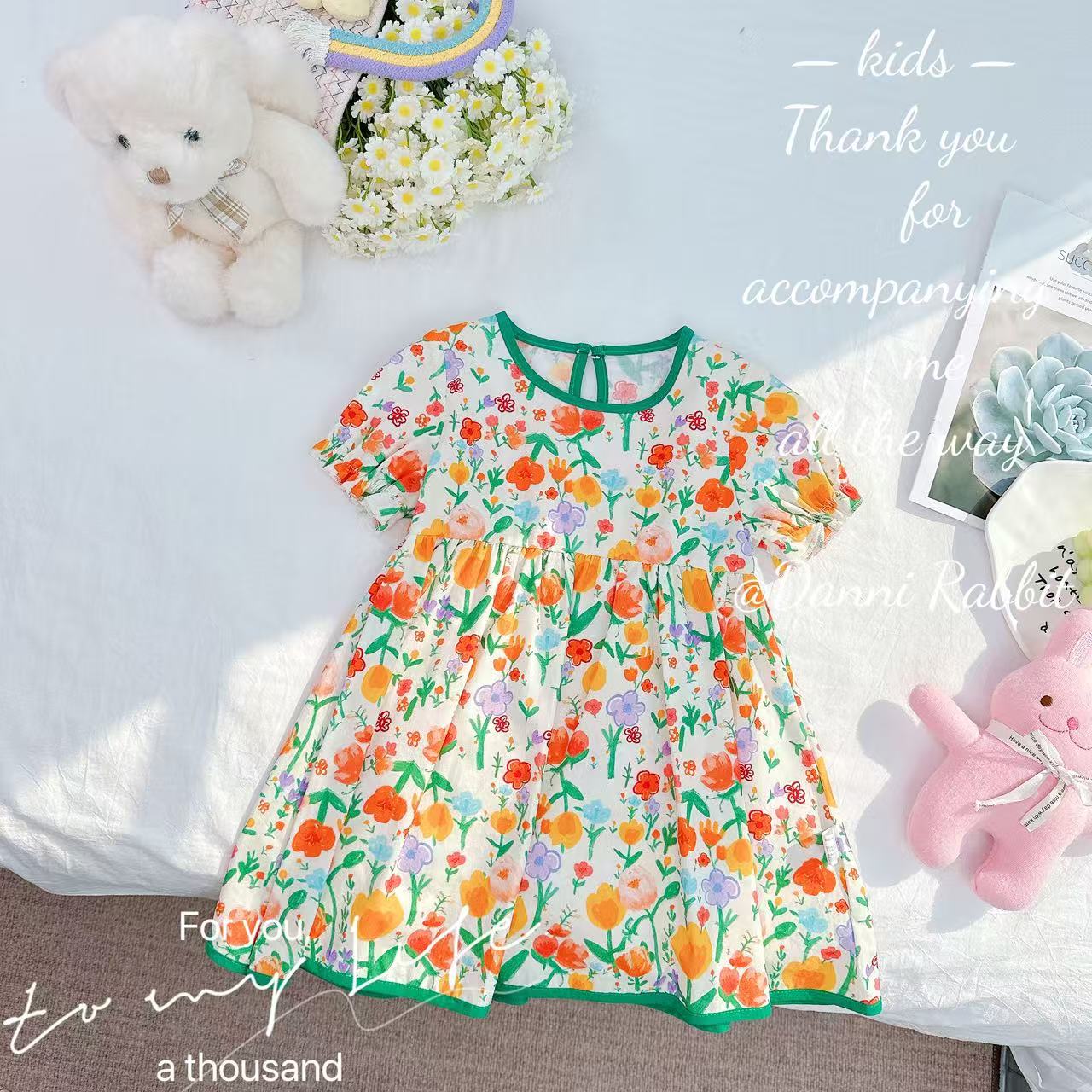 夏款新款女童小清新撞色碎花连衣裙 D-CD119