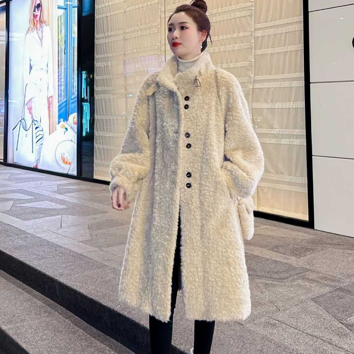 【送运费险】羊剪绒中长款羊羔毛立领皮毛一体大衣