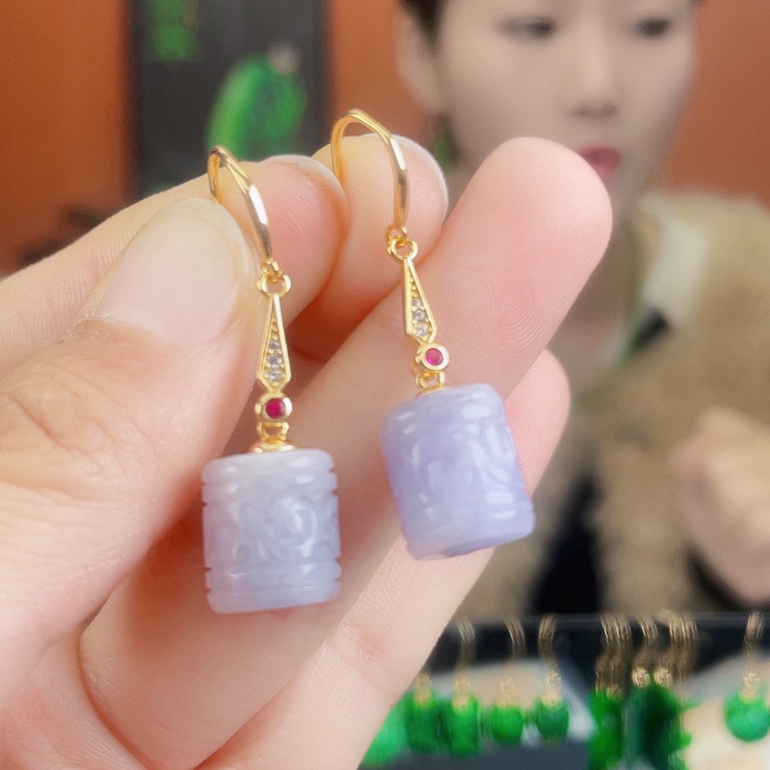 翡翠银S925镶嵌耳饰