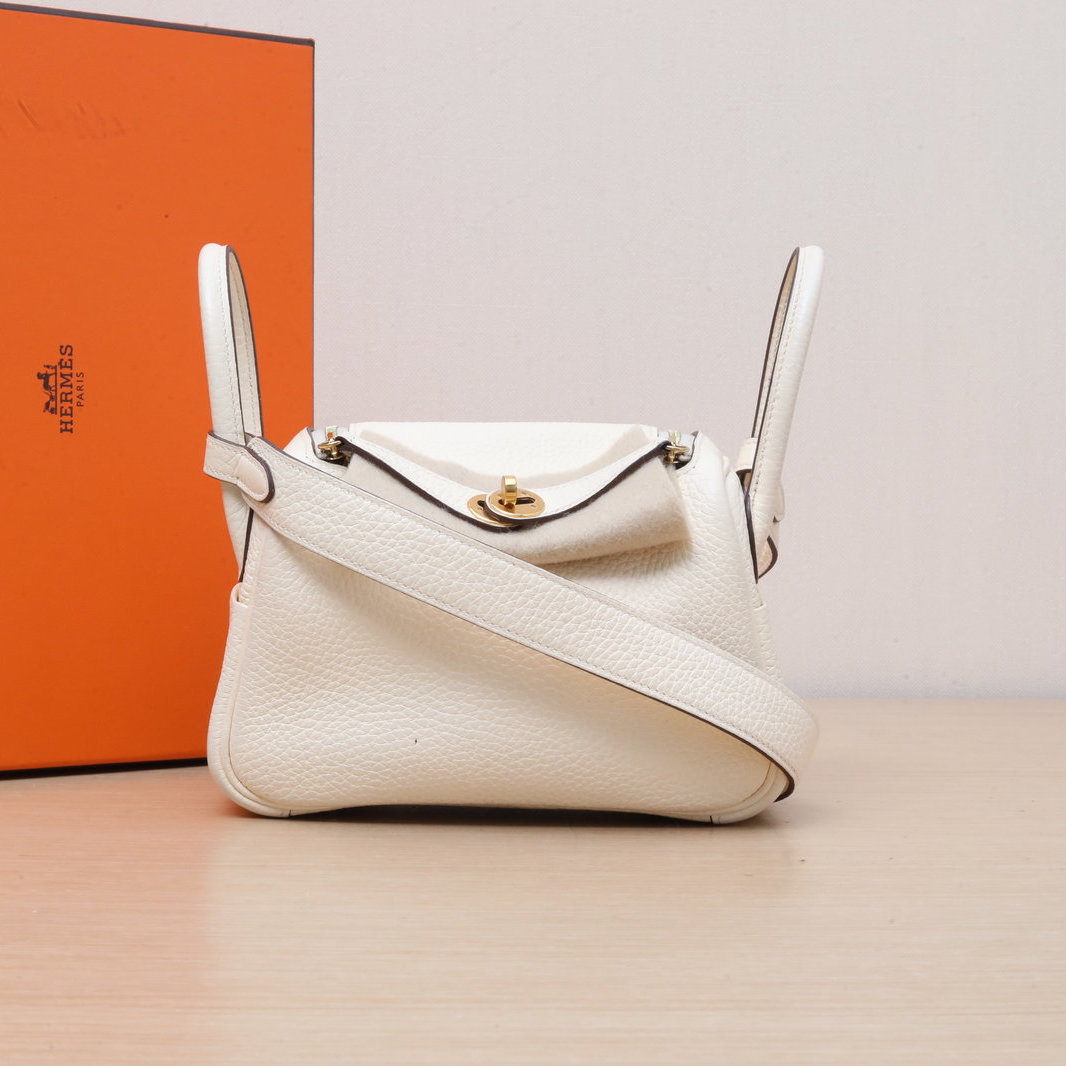 99新 Hermes/爱马仕 花花Lindy Mini 奶油白 TC皮 U刻金扣