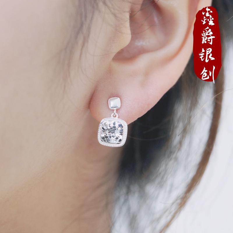 足银耳饰 碎冰冰足银耳钉【鑫爵银创】纯银熟银简约百搭气质小巧