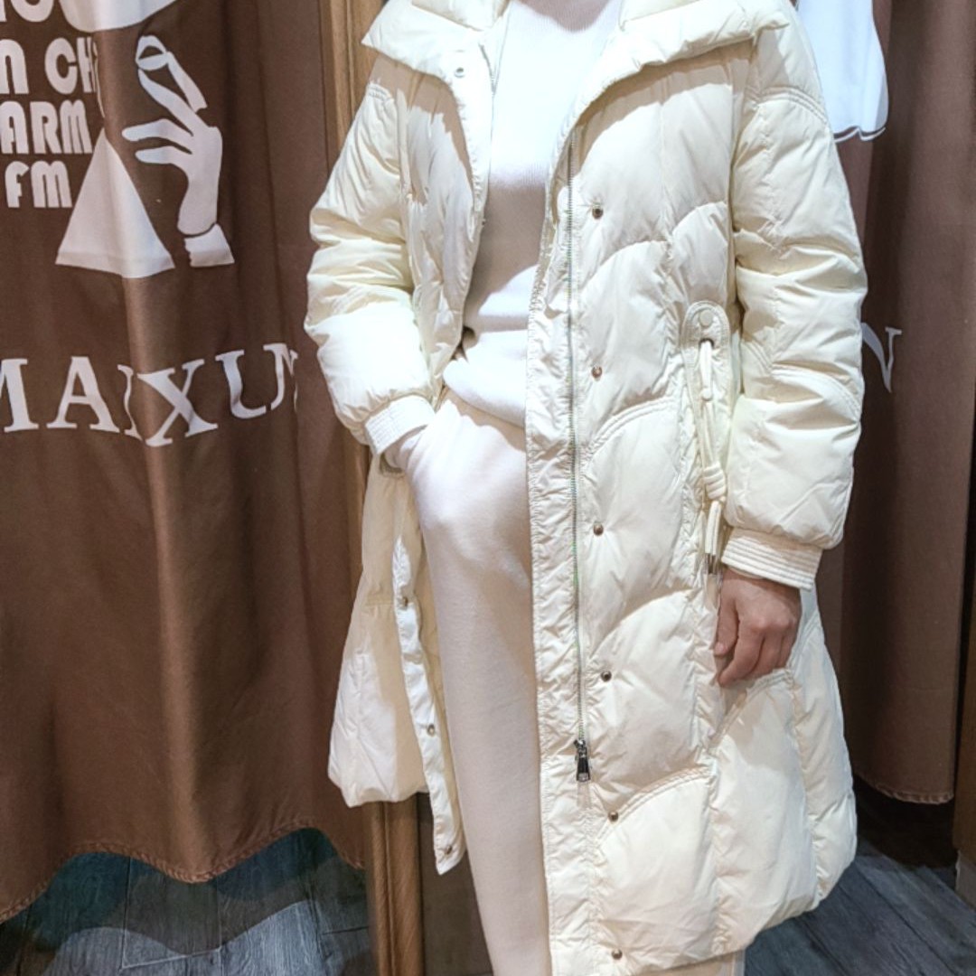 麦寻YRLMP005连帽中长款过膝白鸭绒保暖时尚百搭外套