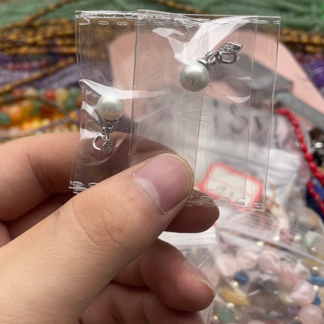 玛瑙/玉髓合金珠宝半成品两个装贝珠吊坠