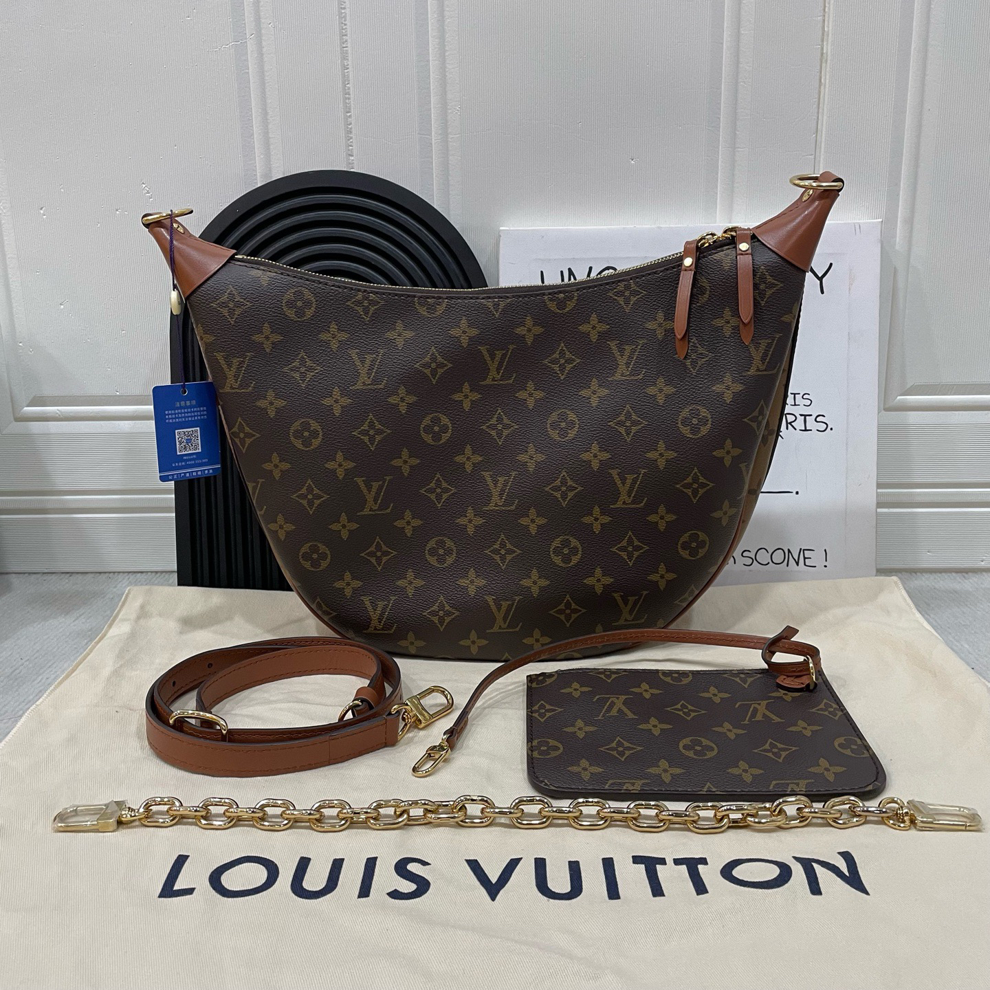 95新 LouisVuitton/路易威登 老花大月亮loop包 豌豆包