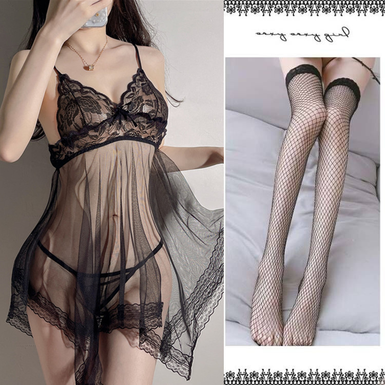 蕾丝睡裙性感衣服老公露背女士家居服纯欲风大码连衣裙战袍吊带裙