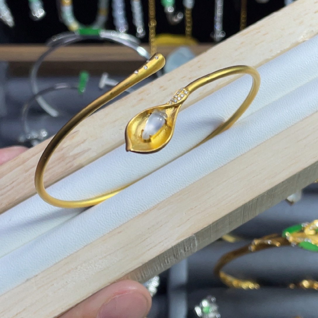 翡翠银S925镀金镶嵌手镯