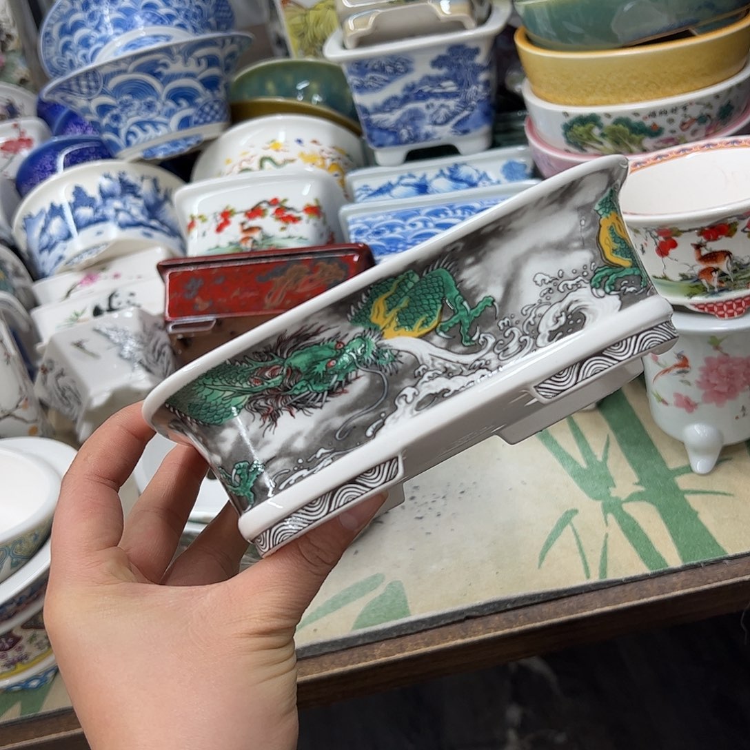 紫砂花盆275号瑕疵18/14/5.5cm仿手绘青龙