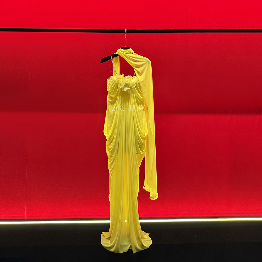 【L.K.BABY】 出水芙蓉 性感绝美云纱褶花朵度假仙女抹胸吊带连衣裙