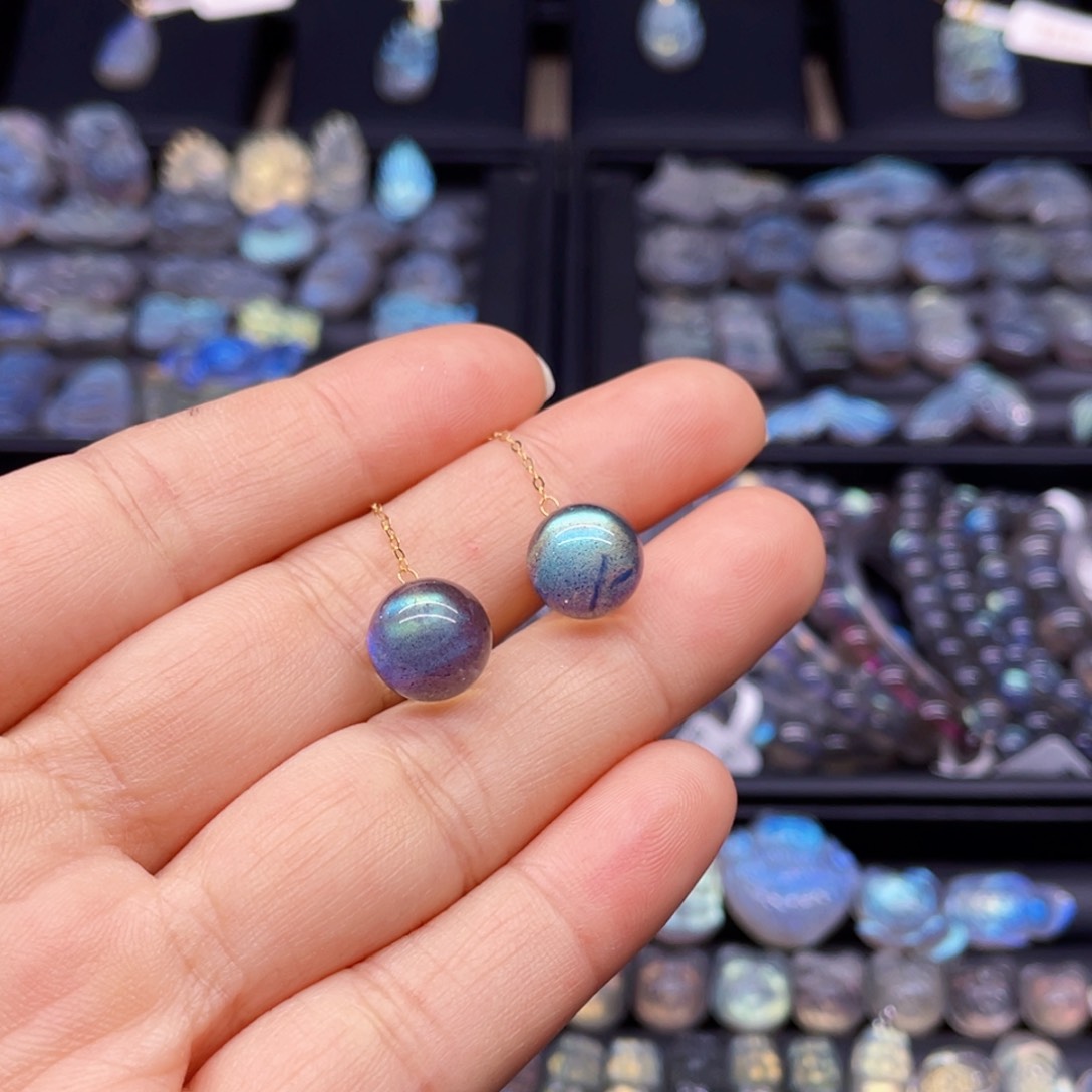 长石耳饰18K金镶嵌月****?耳饰