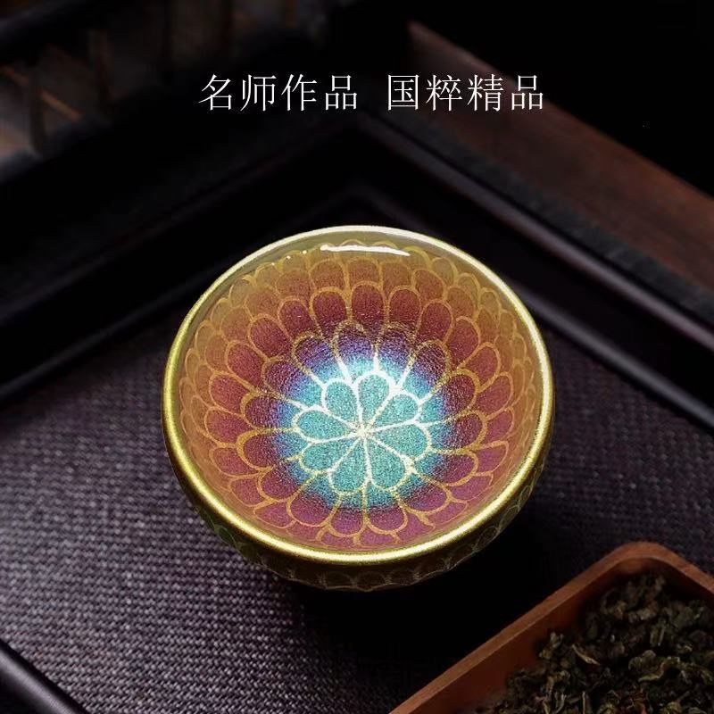 手工描金佛莲建盏高端主人杯