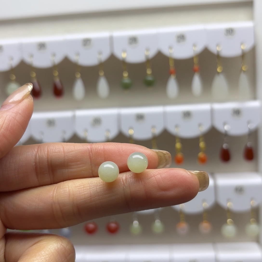 和田玉银S925镶嵌耳饰