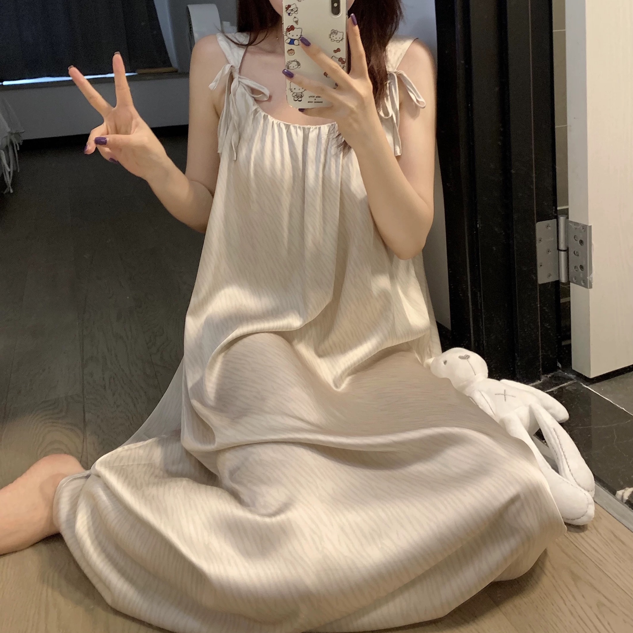 【幸福小铺】吊带睡裙女夏季款薄款法式宫廷风家居服睡衣裙Q25