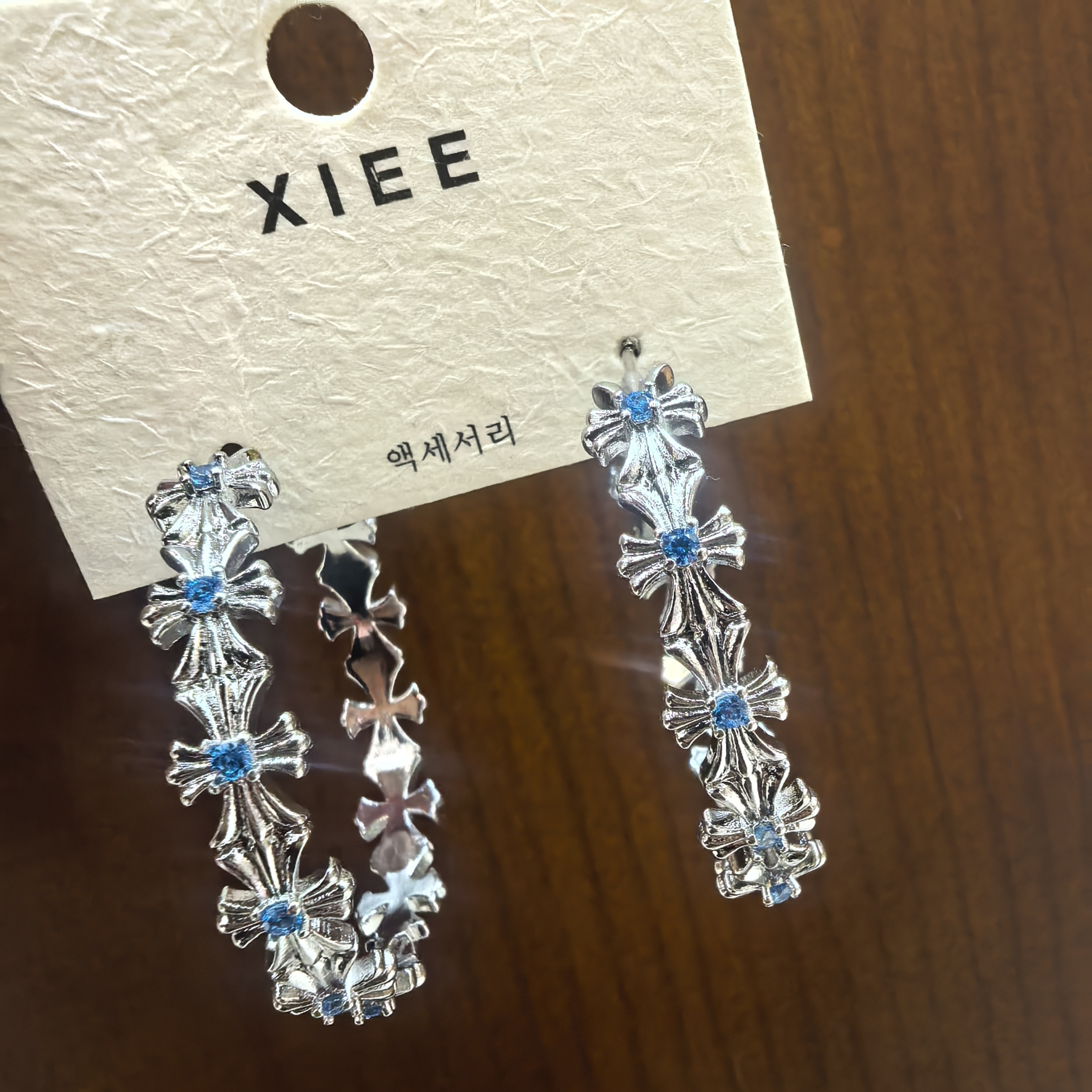 非金属亚克力耳饰 F686蓝色闪闪克克耳圈款耳饰